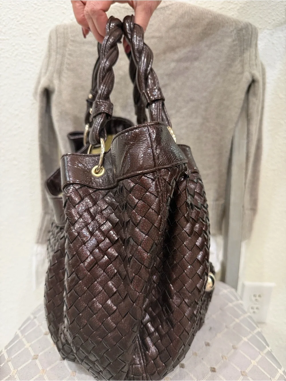 Loeffler Randall Brown Woven Leather Hobo Shoulder Bag